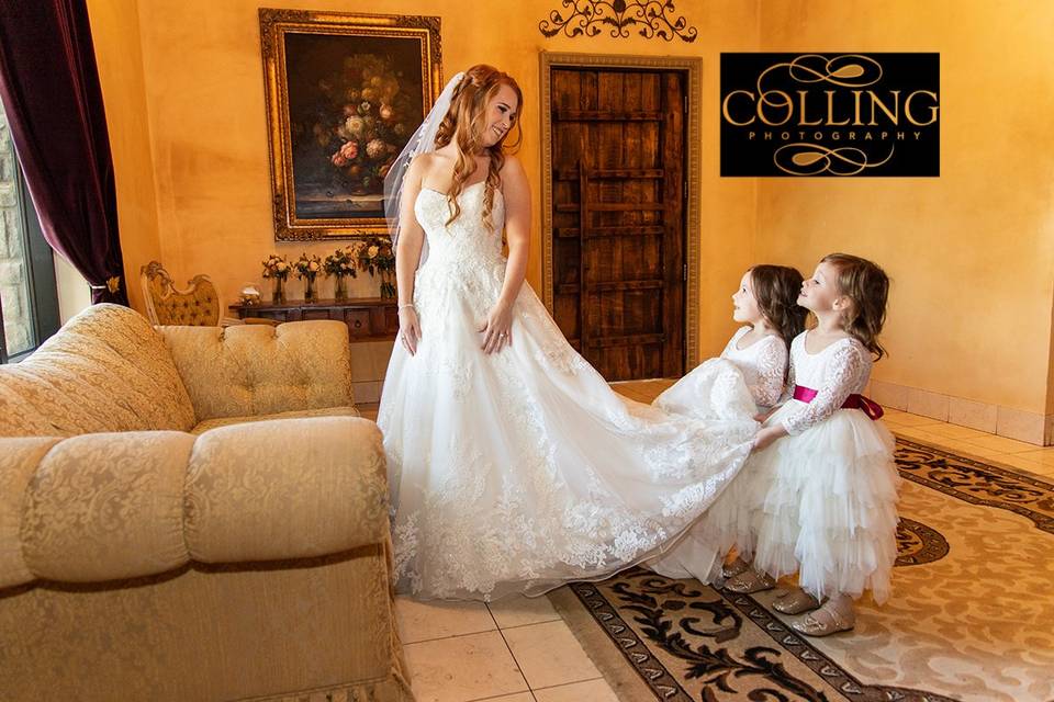 Flower girls helping the Bride