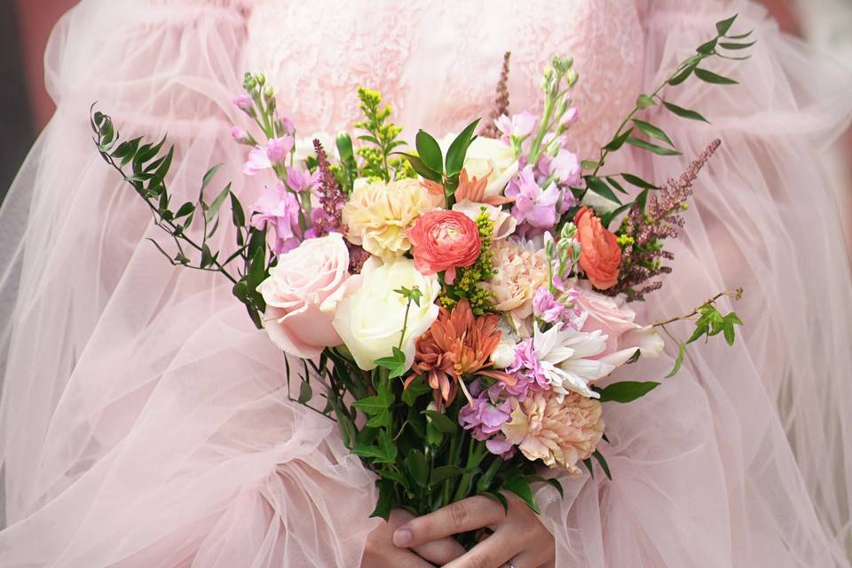 Holding the bouquet