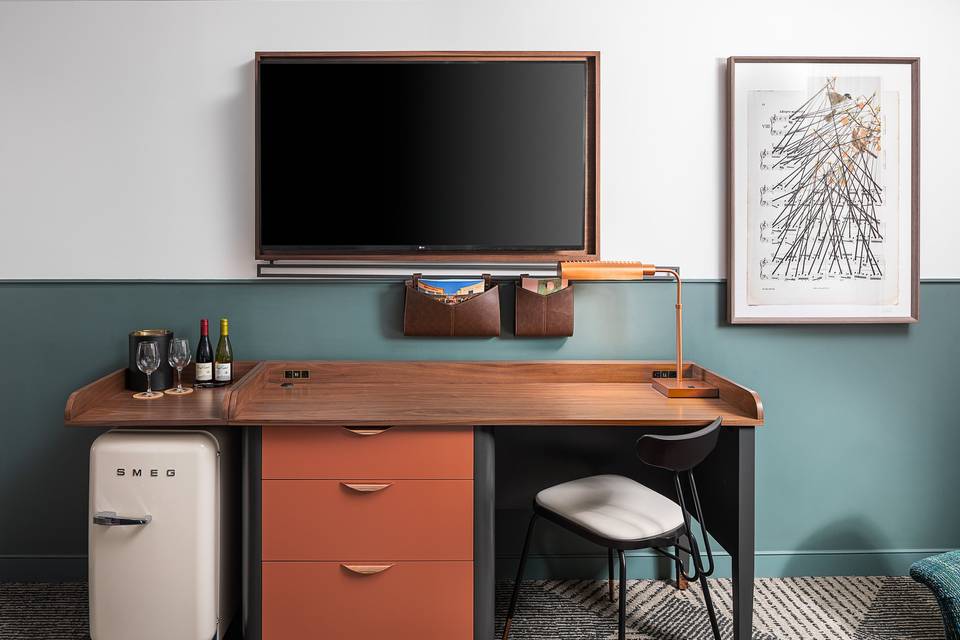 Guest room desk and mini bar