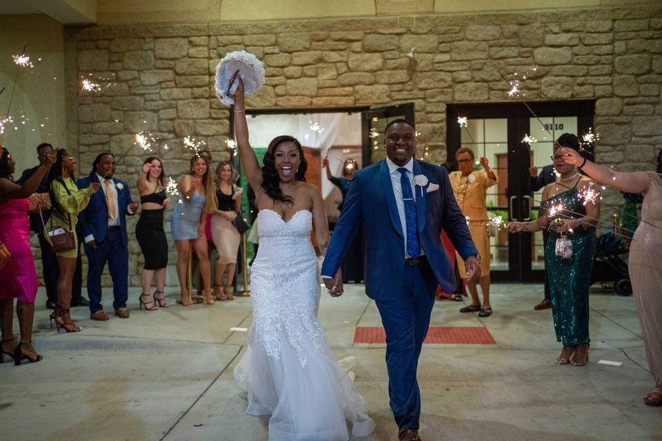 Newlyweds sparkler exit
