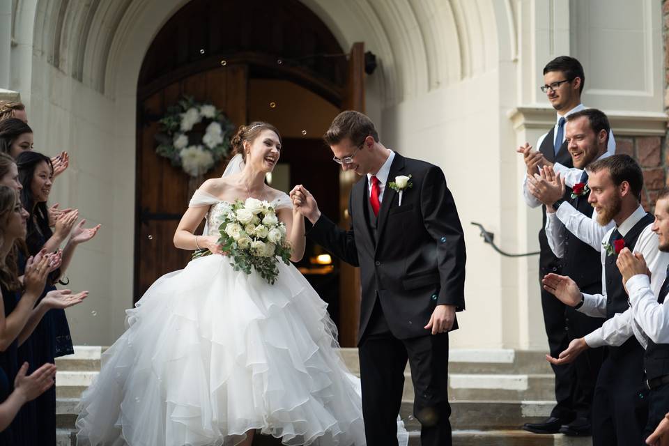 Couple bubble exit church