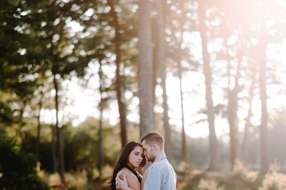 Engagement photo in the woods