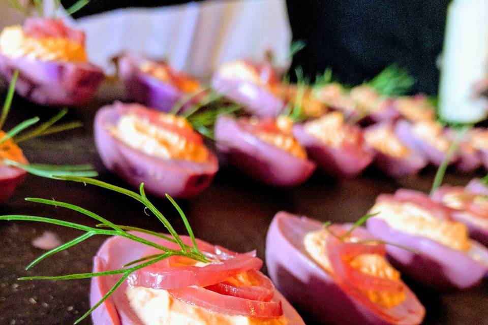 Beet Cured Deviled Eggs