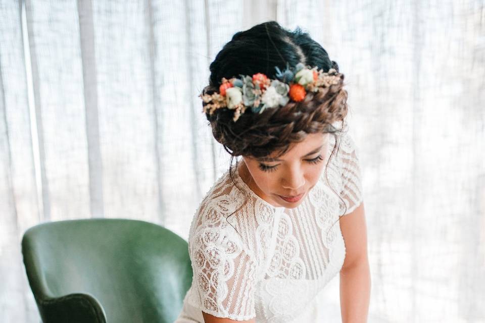 Flower crown in braided updo