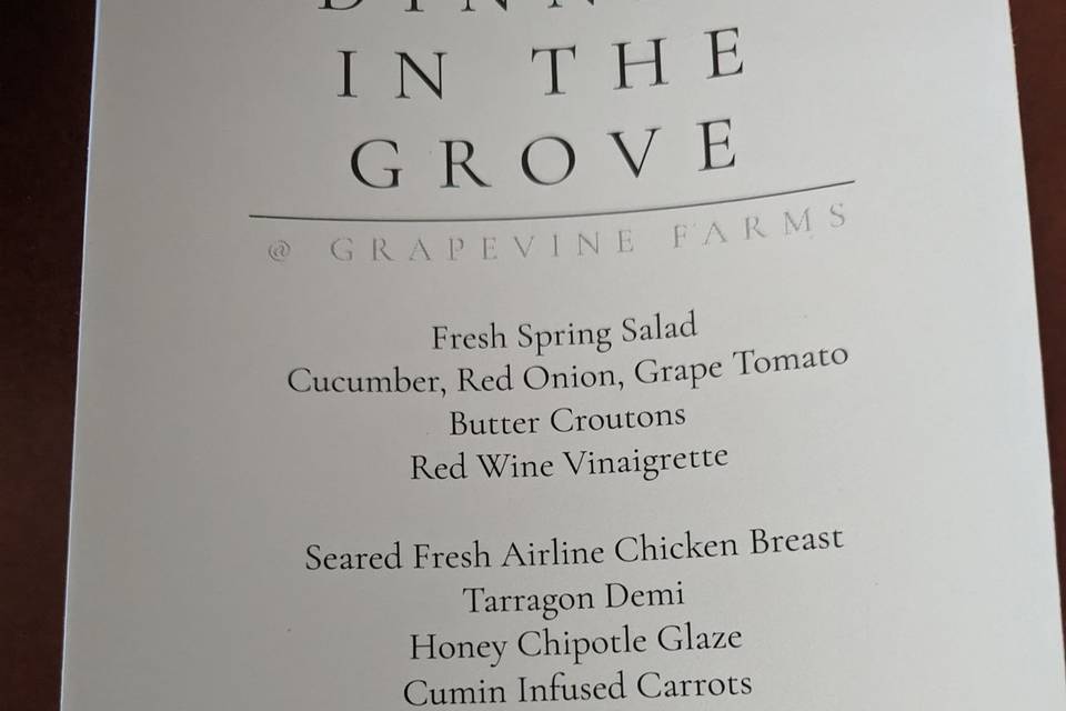 Dinner menu