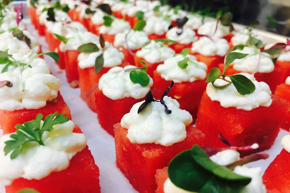 Watermelon with feta foam