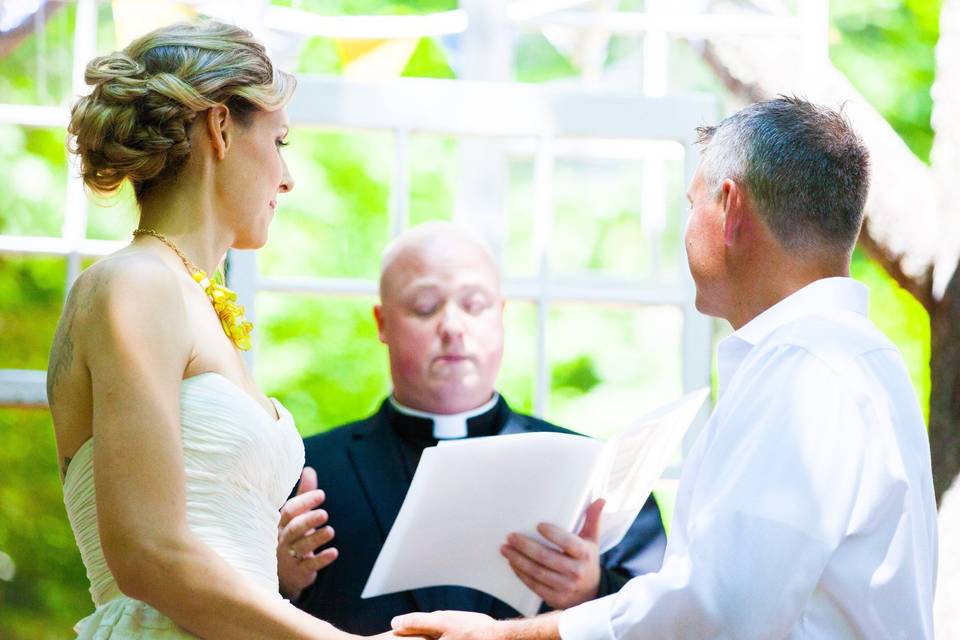 The bride and groom during the wedding