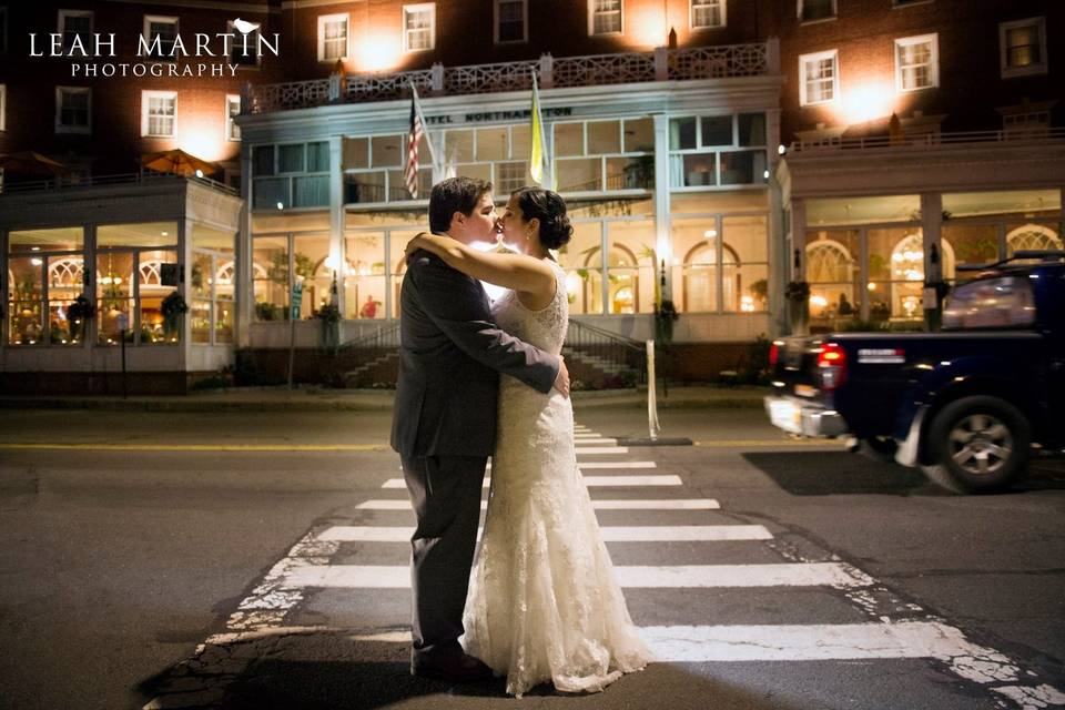 Bride groom at crosswalk