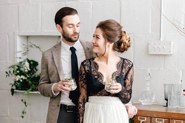 Black lace bridal gown