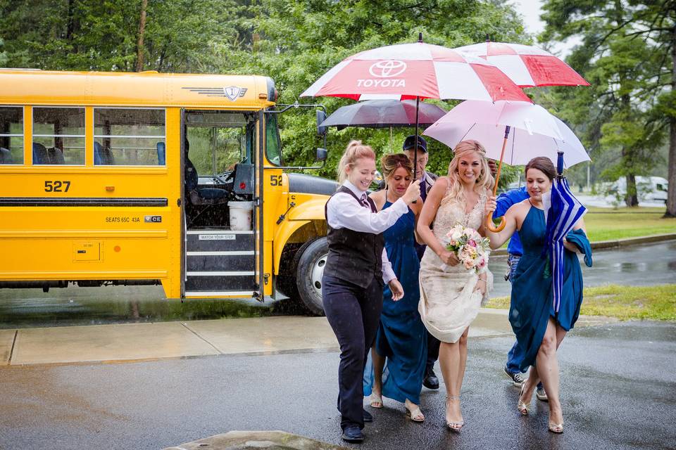 Arriving on a school bus