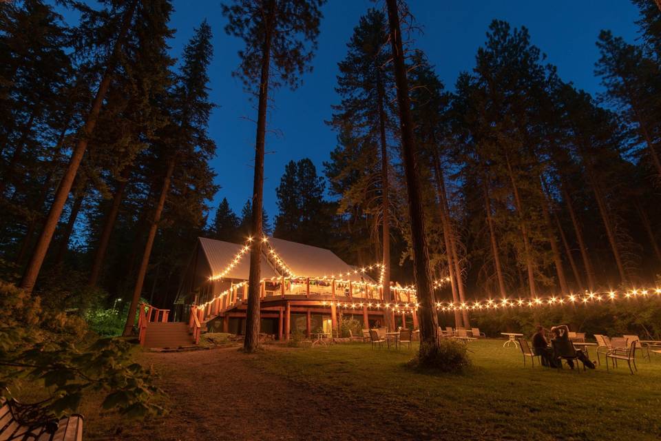 Lodge lawn at night