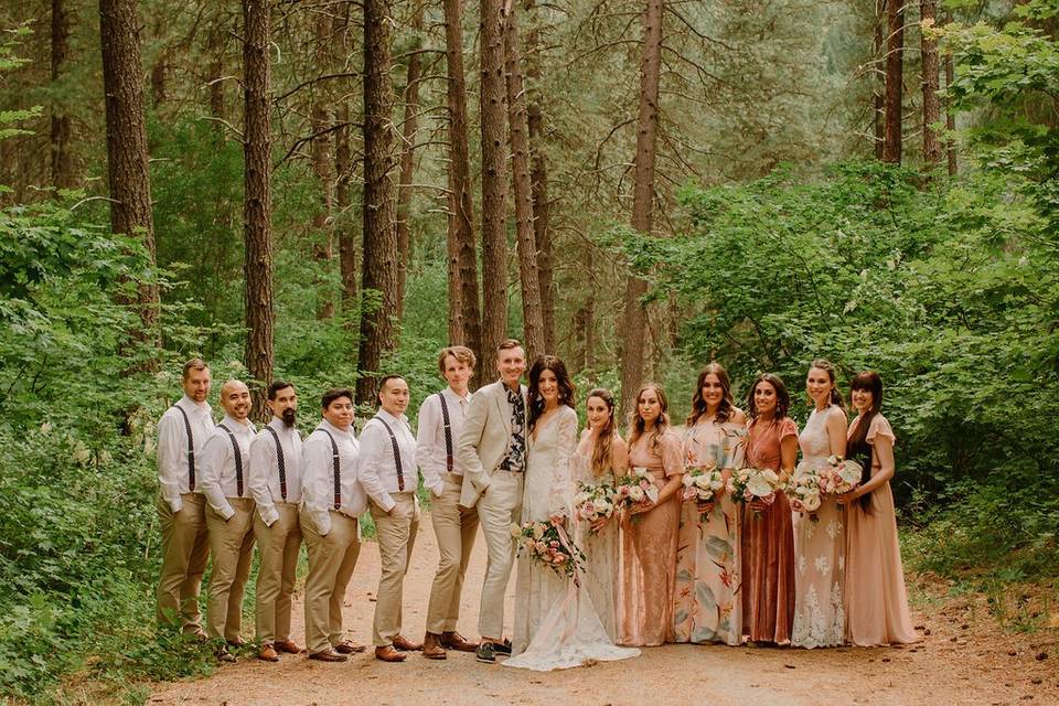 Wedding party in the woods