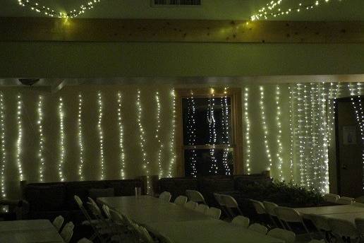 Twinkly lights in the lodge