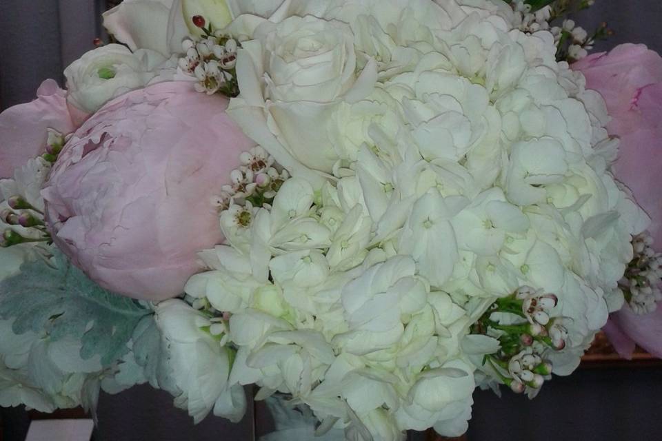 Peony, hydrangea, roses and freesia