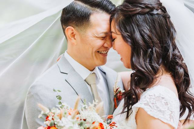 Bride and Groom Under Veil