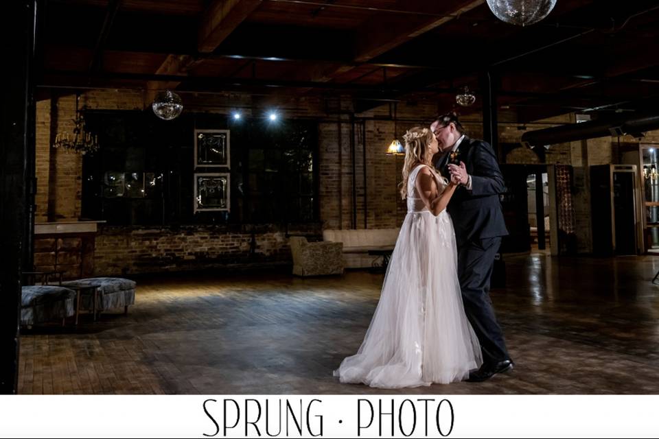 Bride and groom slow dance