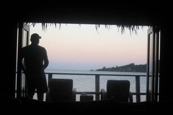 View from the over-water bure when you walk out onto your deck in Fiji. Likuliku Resort