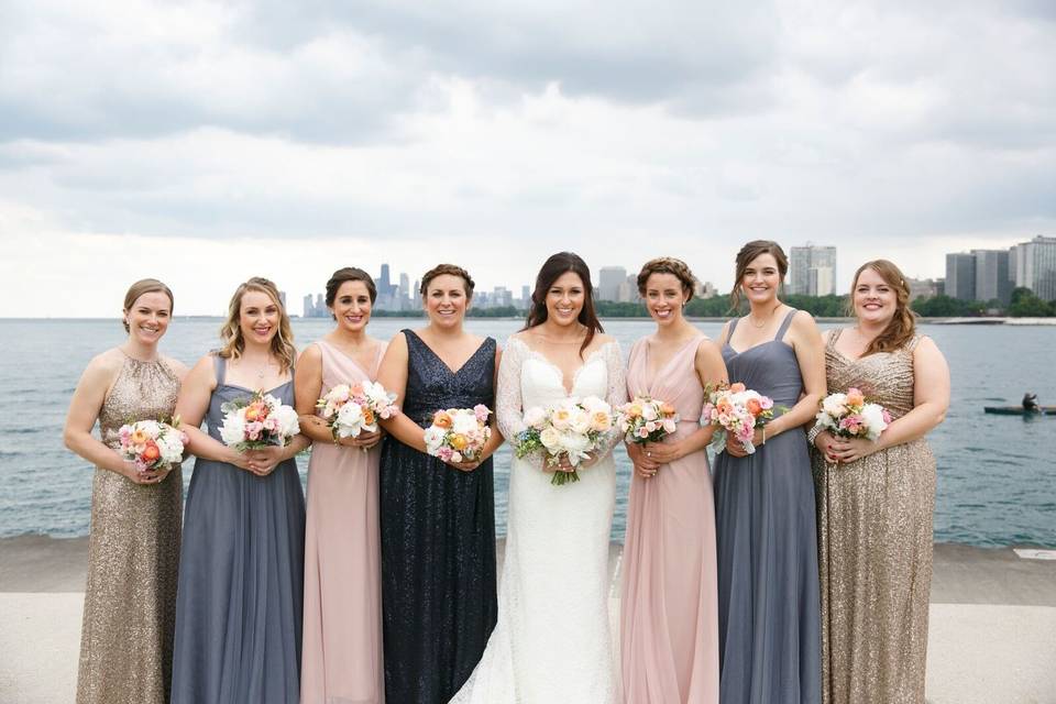 The bride and her bridesmaids