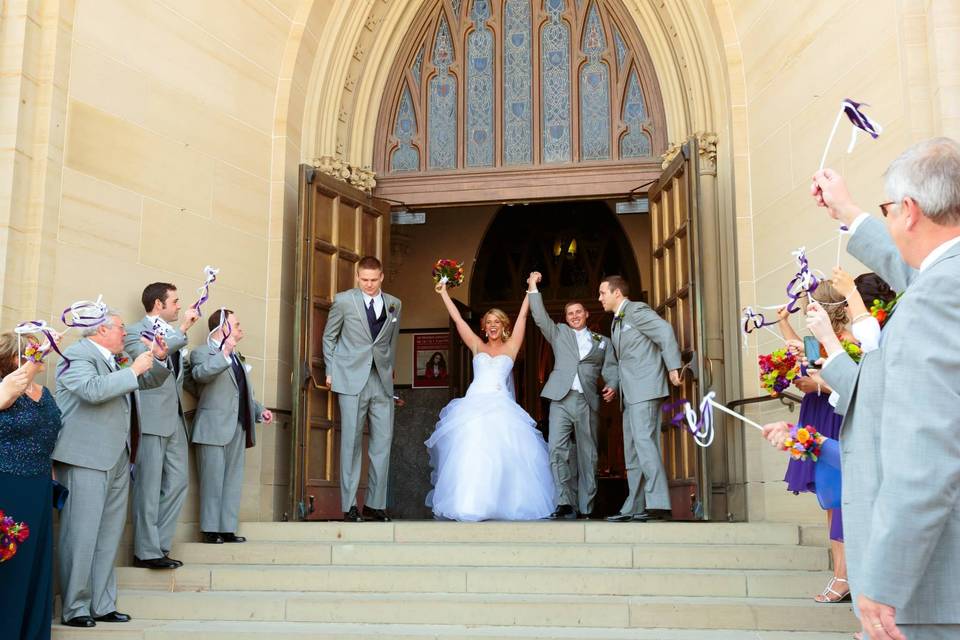 Couple with groomsmen