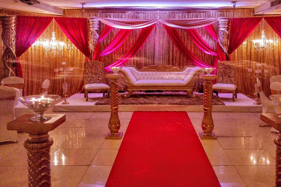 Red drapes and carpet