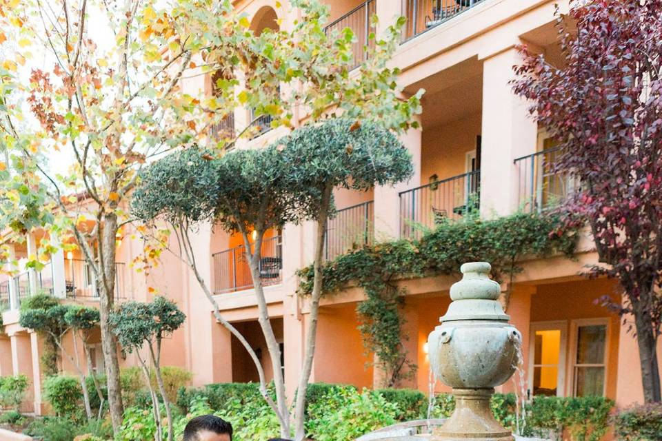 Couple by fountain