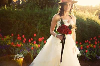 The bride holding bouquet