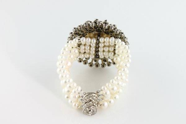 {Constance $195} Custom bracelet to fit your wrist. We pick out the vintage brooch together. Adorned with a five strand vintage clasp.