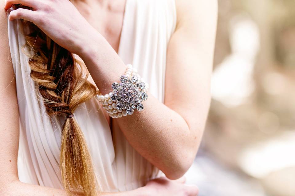 Winter Ice Queen styled shoot with La Candella Weddings. Featured custom vintage rhinestone brooch bracelet.