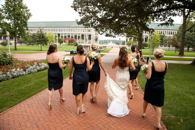 Walking bride and bridesmaids