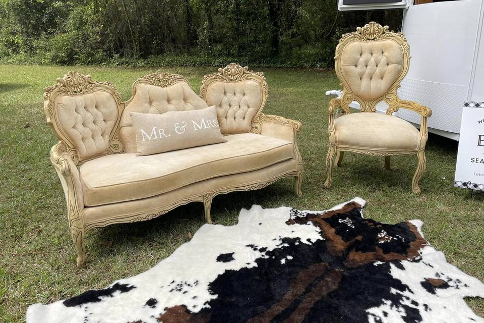Vintage Cream Couch + Chair