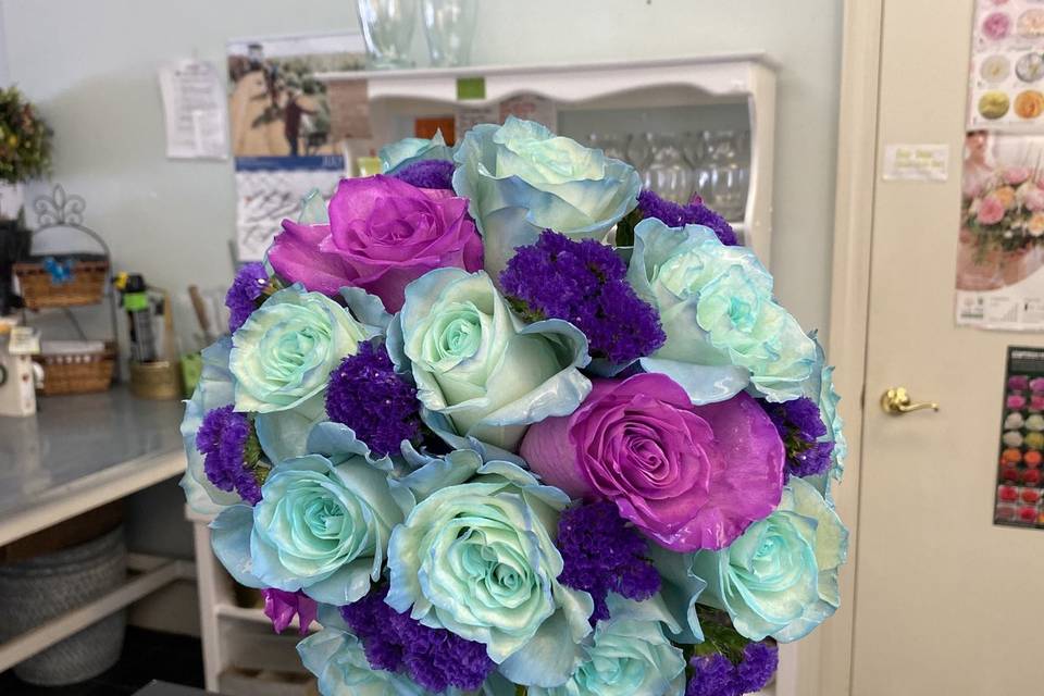 Teal & purple bouquet