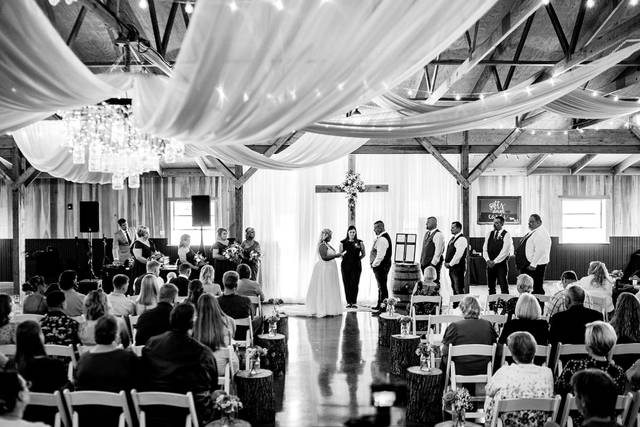 Ceremony inside barn