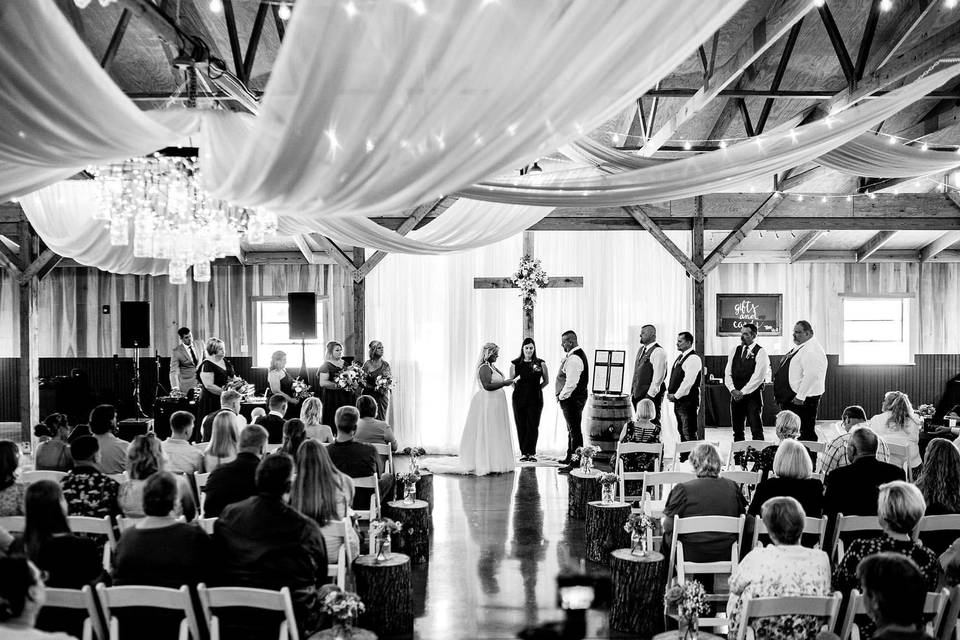 Ceremony inside barn
