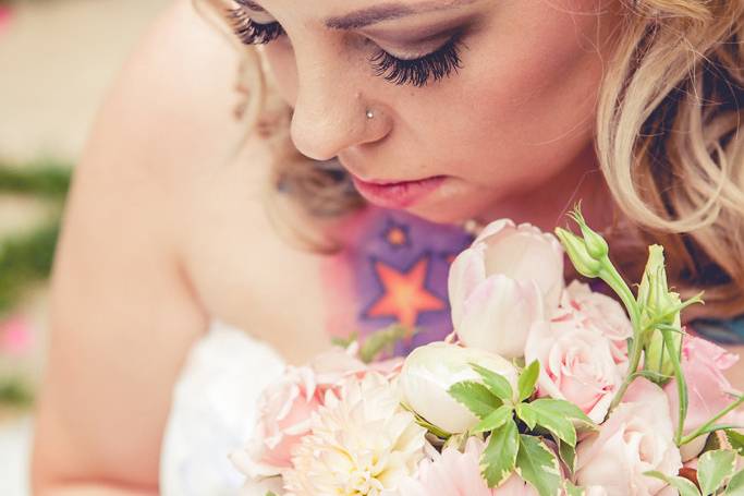 The bride holding her bouquet