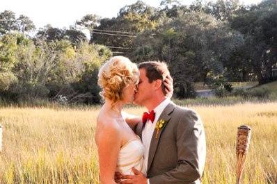 Contemporary cascade bouquet of ivory, green and gold for an Autumn wedding in the Low Country.