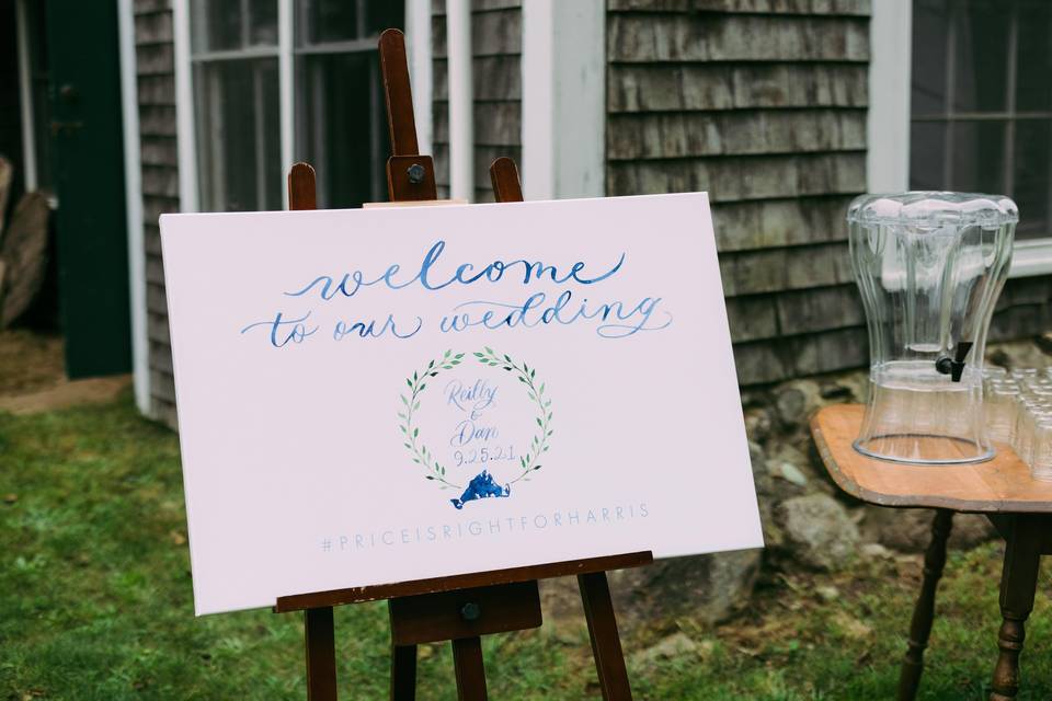 Sign at summer wedding