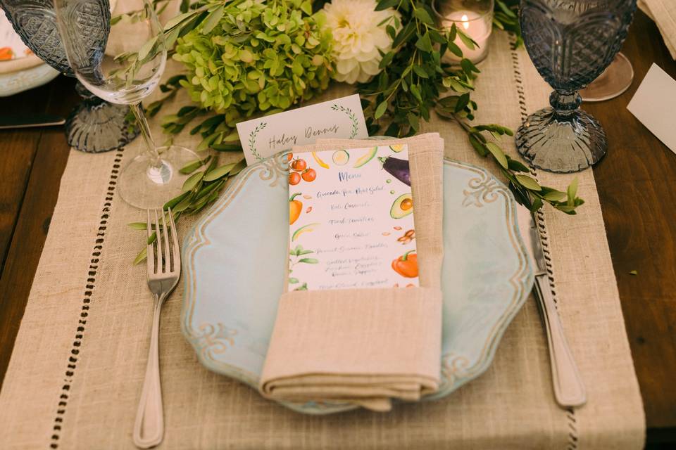 Menus at summer wedding