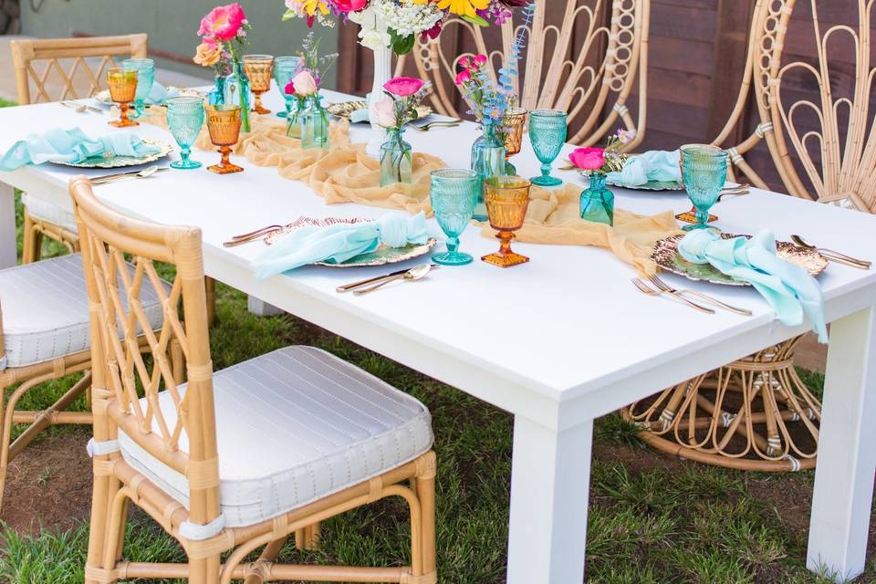 Dining table in front of doors