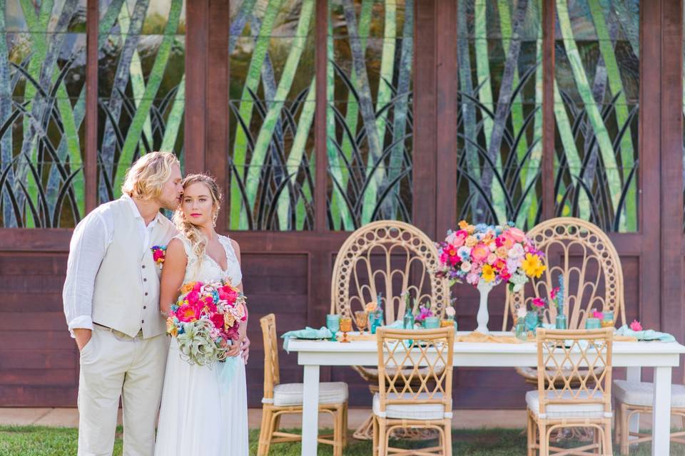 Bride and Groom in front of Door