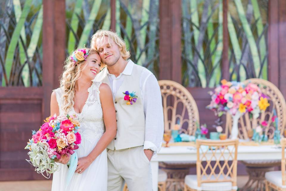 Bride and Groom in front of Door