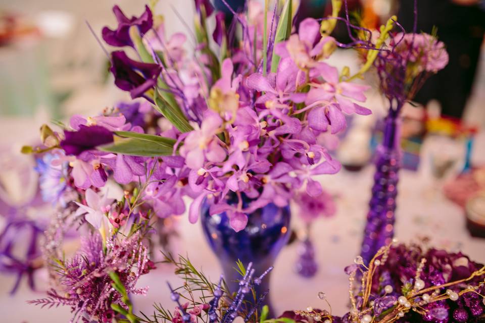 Eclectic purple centerpiece