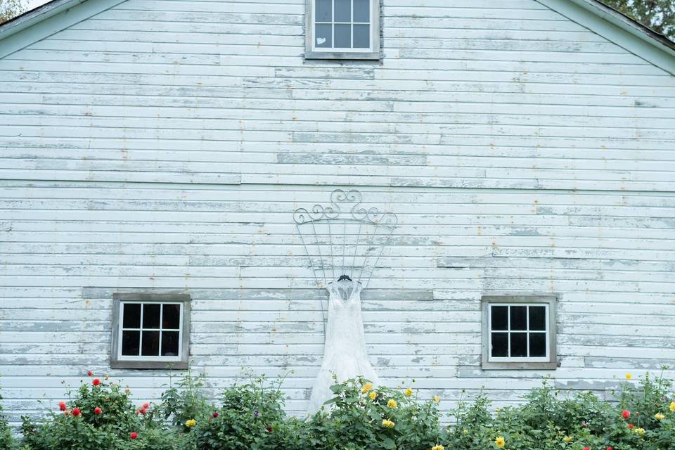 Barn and wedding gown