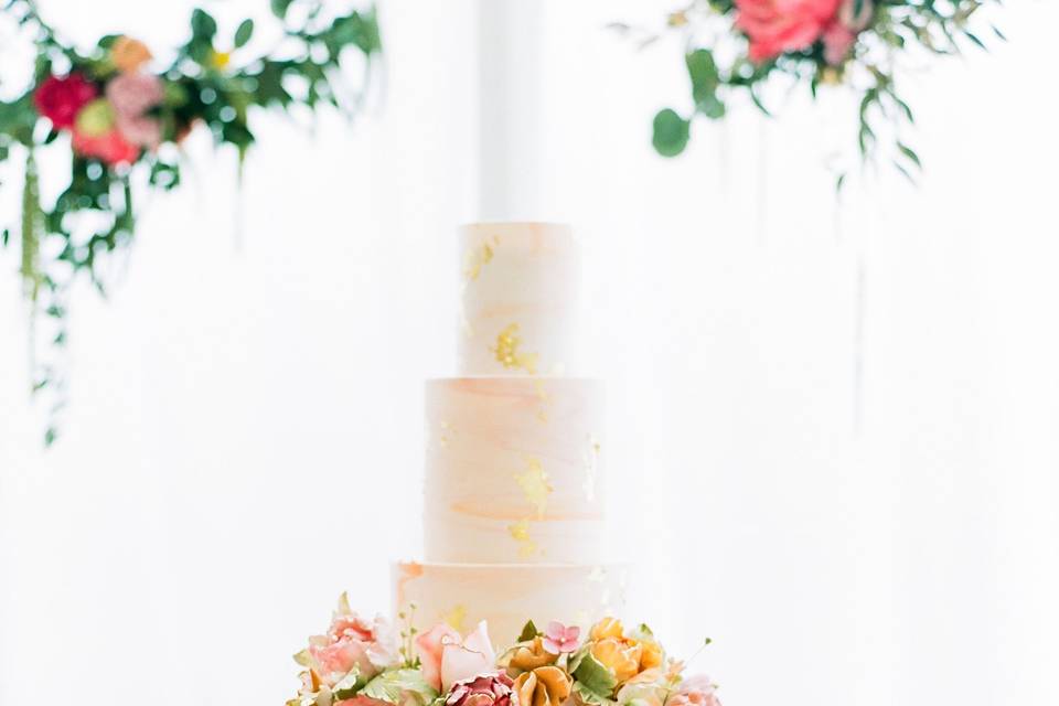 Coral Marbled Wedding Cake