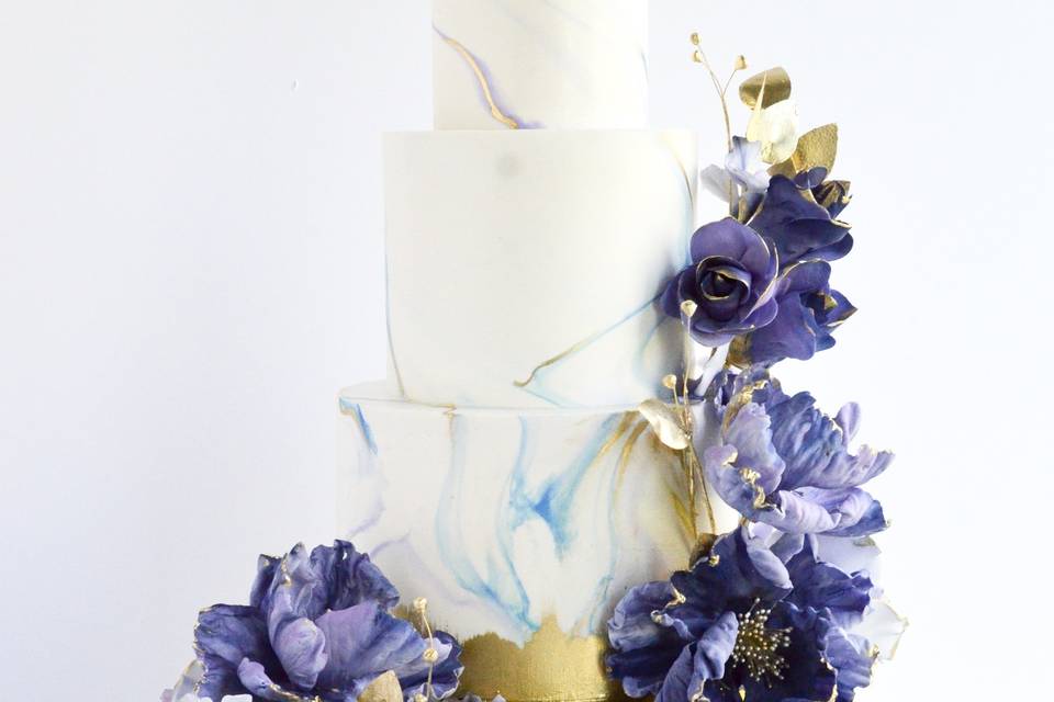 Purple and gold  Wedding Cake