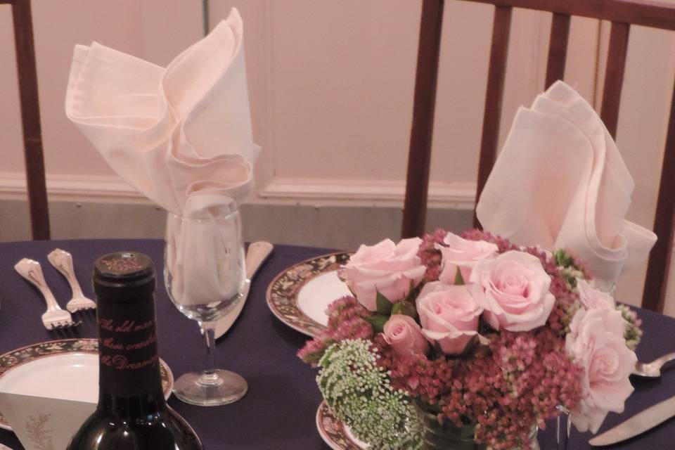Wine, Rose and Candles centerpieces