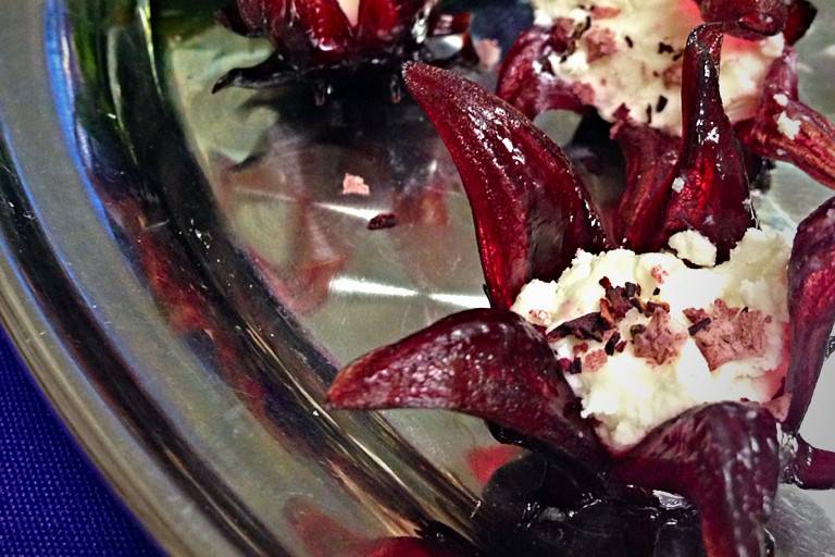 Hibiscus Flowers with Goat Cheese
