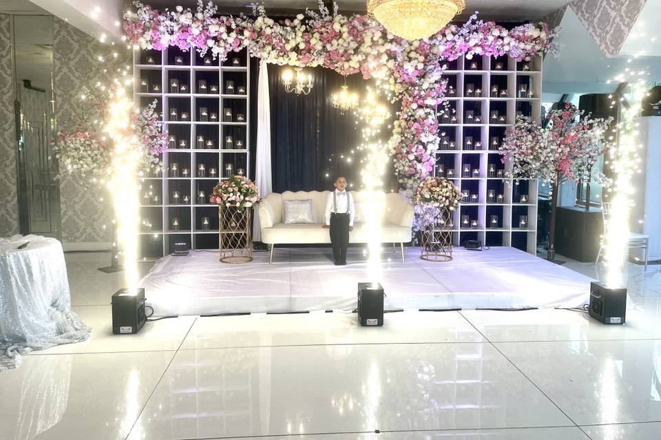 Reception decor with fireworks