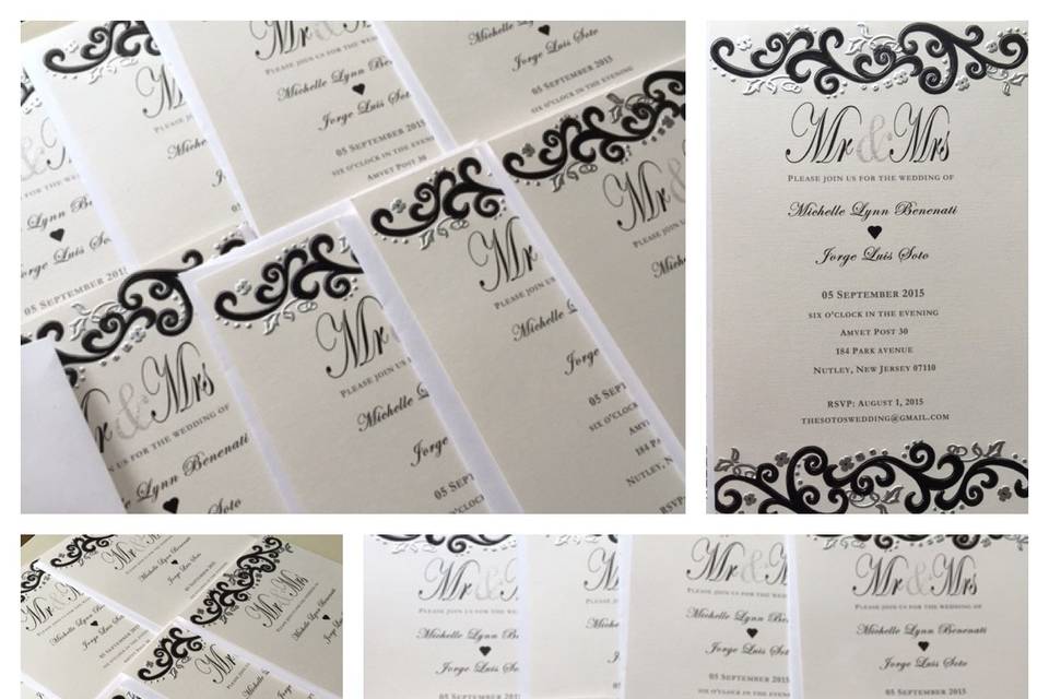 Embossing swirls in black and silver metallic colors.