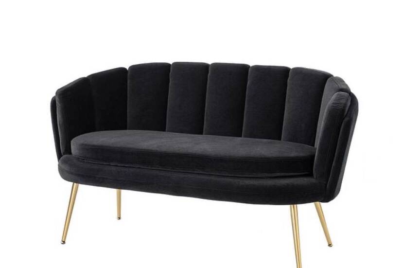 Wide Black Velvet Loveseat