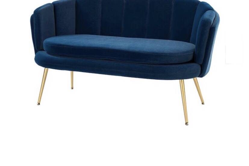 Wide Navy Blue Velvet Loveseat